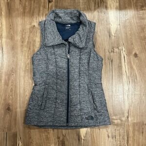 The North Face Vest Womens S Heather‎ Blue Green Quilted Full Zip Mock Neck Snap